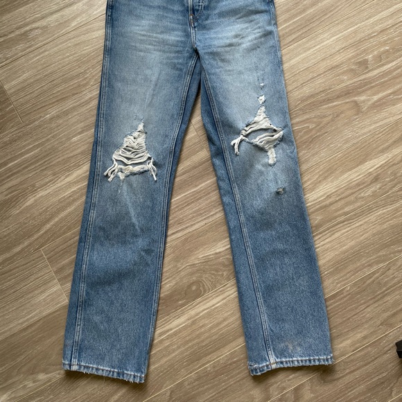 Redone 90s High Rise Loose Medium Destroyed Blue Wash Sz 24 100% Cotton EUC - Picture 6 of 13